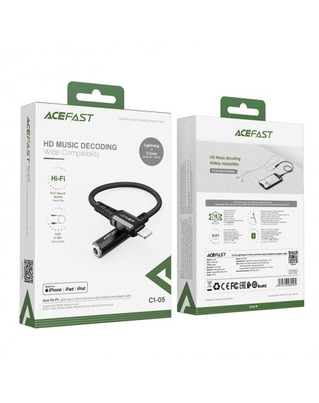 Acefast audio cable MFI Lightning - 3.5mm mini jack (female) 18cm, AUX black (C1-05 black)