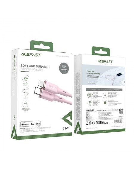 Acefast cable MFI USB Type C - Lightning 1.2m, 30W, 3A pink (C2-01 pink)