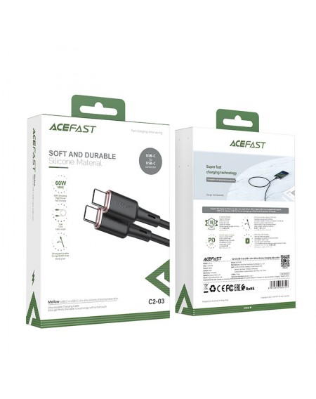 Acefast cable USB Type C - USB Type C 1.2m, 60W (20V / 3A) black (C2-03 black)