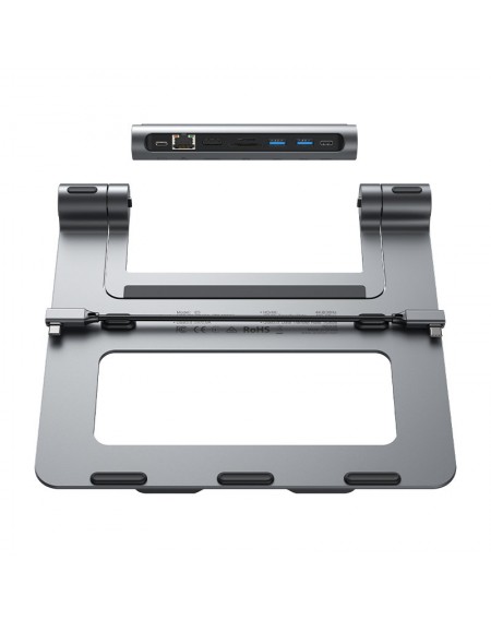Acefast HUB multifunctional USB Type C laptop stand - 2x USB 3.2 Gen 1 (3.0, 3.1 Gen 1) / TF, SD / HDMI 4K @ 60Hz / RJ45 1Gbps / PD 3.0 100W (20V / 5A) gray (E5 space gray)