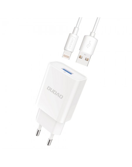 Dudao USB wall charger QC3.0 12W white + Lightning cable 1m (A3EU)