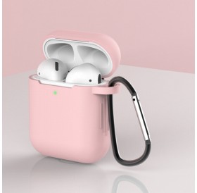 Case for AirPods 2 / AirPods 1 silicone soft case for headphones + keychain carabiner pendant pink (case D)