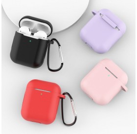 Case for AirPods Pro silicone soft case for headphones + keychain carabiner pendant red (case D)