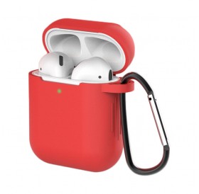 Case for AirPods 2 / AirPods 1 silicone soft case for headphones + keychain carabiner pendant red (case D)