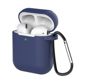 Case for AirPods 2 / AirPods 1 silicone soft case for headphones + keychain carabiner pendant blue (case D)