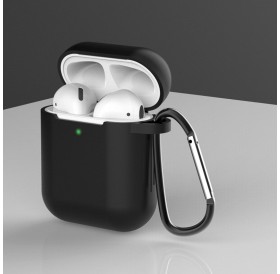 Case for AirPods 2 / AirPods 1 silicone soft cover for headphones + keychain carabiner pendant black (case D)
