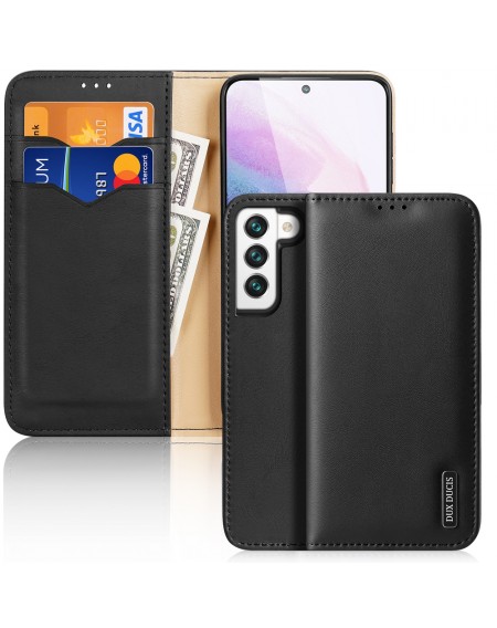 Dux Ducis Hivo Leather Flip Cover Genuine Leather Wallet For Cards And Documents Samsung Galaxy S22 Black