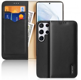 Dux Ducis Hivo Leather Flip Cover Genuine Leather Wallet For Cards And Documents Samsung Galaxy S22 Ultra Black
