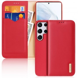 Dux Ducis Hivo Leather Flip Cover Genuine Leather Wallet For Cards And Documents Samsung Galaxy S22 Ultra Red