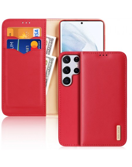 Dux Ducis Hivo Leather Flip Cover Genuine Leather Wallet For Cards And Documents Samsung Galaxy S22 Ultra Red