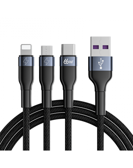Joyroom 3in1 USB cable - USB Type C / micro USB / Lightning 66W 6A 1.2m black (S-1260G5)
