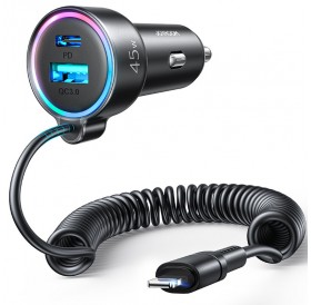 Joyroom fast car charger 3 in 1 with Lightning cable 1.5m 45W black (JR-CL08)