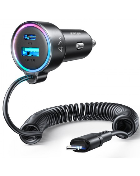 Joyroom fast car charger 3 in 1 with Lightning cable 1.5m 45W black (JR-CL08)