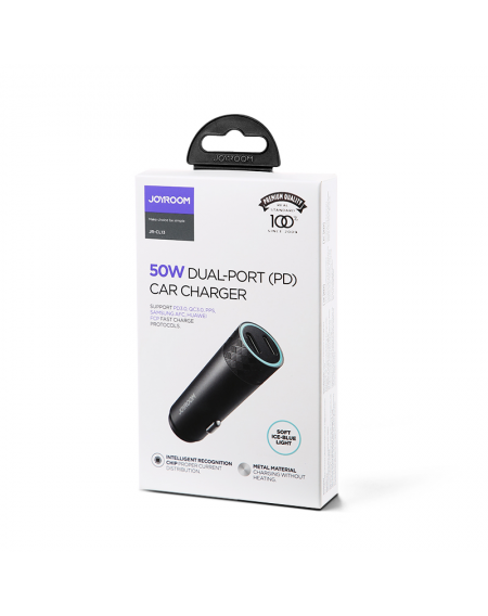 Joyroom car charger 2 x USB-C 50W with PD, QC, PPS gray (JR-CL13)