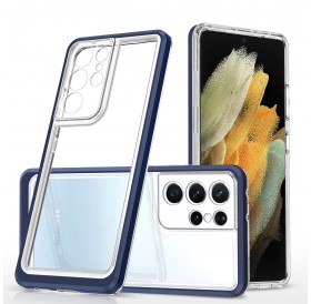Clear 3in1 Case for Samsung Galaxy S21 Ultra 5G Frame Gel Cover Blue
