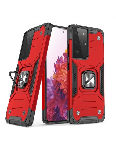 Wozinsky Ring Armor tough hybrid case cover + magnetic holder for Samsung Galaxy S22 Ultra red