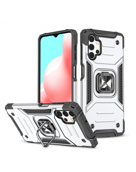 Wozinsky Ring Armor tough hybrid case cover + magnetic holder for Samsung Galaxy A23 silver