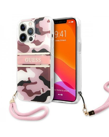 Guess GUHCP13LKCABPI iPhone 13 Pro / 13 6,1" różowy/pink hardcase Camo Strap Collection