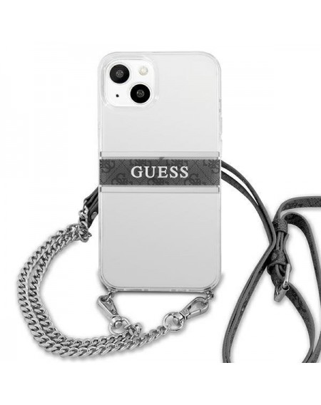 Guess GUHCP13MKC4GBSI iPhone 13 6,1" Transparent hardcase 4G Grey Strap Silver Chain
