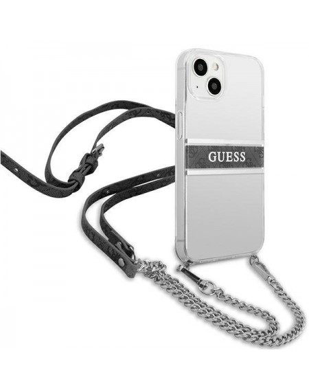 Guess GUHCP13MKC4GBSI iPhone 13 6,1" Transparent hardcase 4G Grey Strap Silver Chain