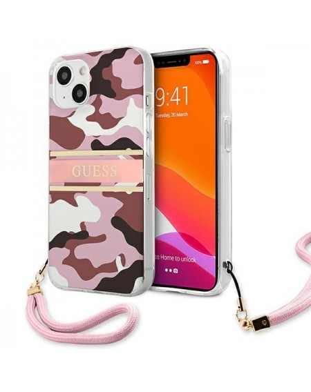 Guess GUHCP13MKCABPI iPhone 13 6,1" różowy/pink hardcase Camo Strap Collection