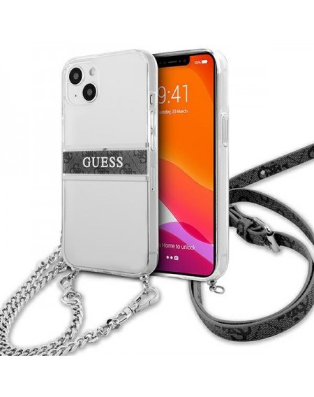 Guess GUHCP13SKC4GBSI iPhone 13 mini 5,4" Transparent hardcase 4G Grey Strap Silver Chain