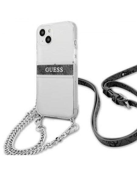 Guess GUHCP13SKC4GBSI iPhone 13 mini 5,4" Transparent hardcase 4G Grey Strap Silver Chain