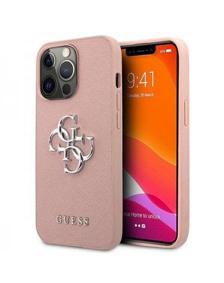 Guess GUHCP13XSA4GSPI iPhone 13 Pro Max 6,7" różowy/pink hardcase Saffiano 4G Metal Logo