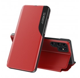 Eco Leather View Case elegant case with a flap and stand function for Samsung Galaxy S22 Ultra red