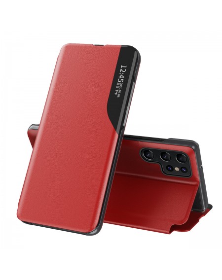 Eco Leather View Case elegant case with a flap and stand function for Samsung Galaxy S22 Ultra red