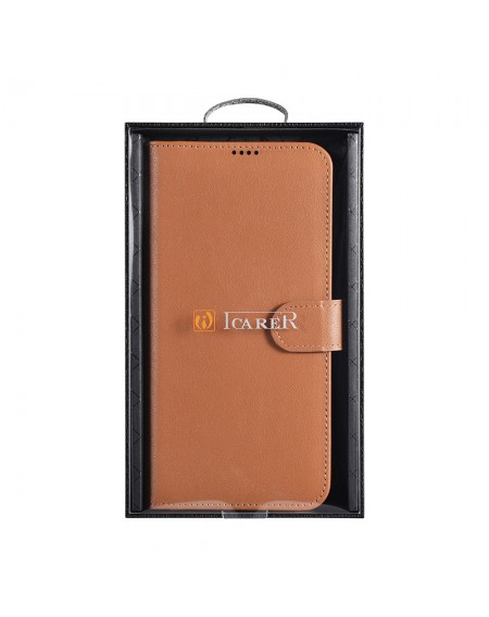 iCarer Haitang Leather Wallet Case Leather Case For Samsung Galaxy S22 Wallet Housing Cover Brown (AKSM04BN)