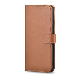 iCarer Haitang Leather Wallet Case Leather Case For Samsung Galaxy S22 Wallet Housing Cover Brown (AKSM04BN)