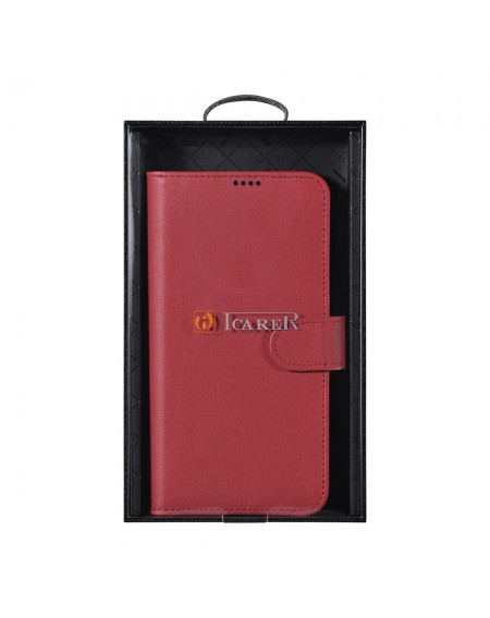 iCarer Haitang Leather Wallet Case Leather Case For Samsung Galaxy S22 Wallet Housing Cover Red (AKSM04RD)