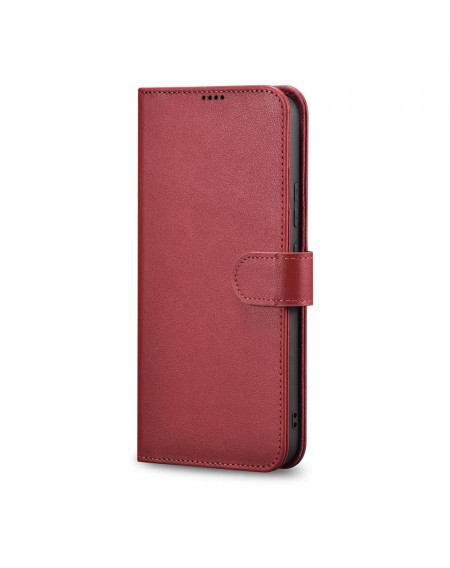 iCarer Haitang Leather Wallet Case Leather Case For Samsung Galaxy S22 Wallet Housing Cover Red (AKSM04RD)