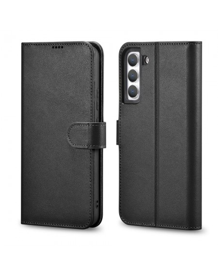iCarer Haitang Leather Wallet Case Leather Case for Samsung Galaxy S22 + (S22 Plus) Wallet Housing Cover Black (AKSM05BK)
