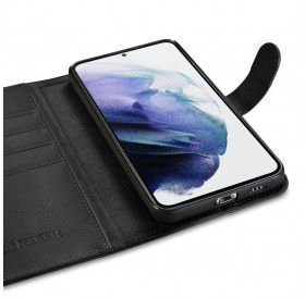 iCarer Haitang Leather Wallet Case Leather Case for Samsung Galaxy S22 + (S22 Plus) Wallet Housing Cover Black (AKSM05BK)