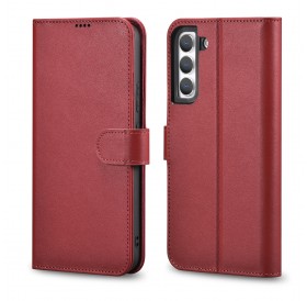 iCarer Haitang Leather Wallet Case Leather Case for Samsung Galaxy S22 + (S22 Plus) Wallet Housing Cover Red (AKSM05RD)