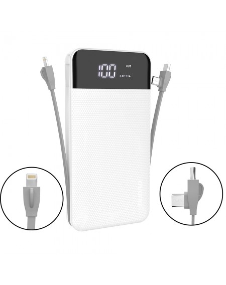 Dudao 2x USB powerbank 10000mAh 2A built-in cable 3in1 Lightning / USB Type C / micro USB 3A white (K1A white)