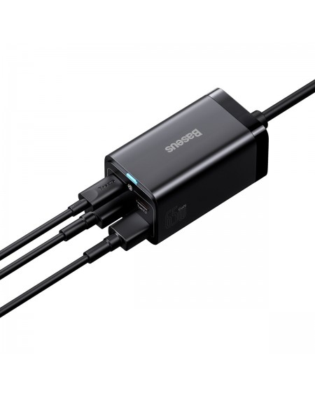 Baseus GaN3 Pro fast GaN charger 2 x USB Type C / 2 x USB 65W PD, QC4.0 +, AFC, PPS + USB Type C - USB Type C cable 1m black (CCGP040101)