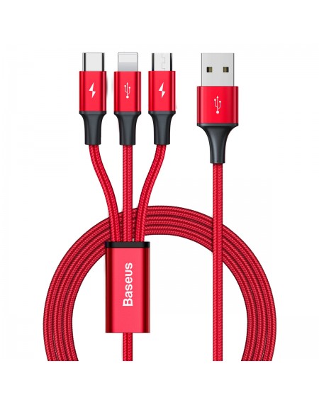 Baseus 3-in-1 cable with USB terminals - USB Type C / Lightning / micro USB 1.2m, 3.5A red (CAJS000009)