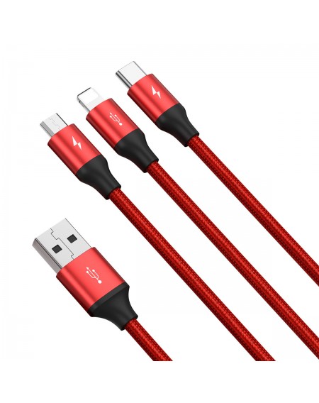 Baseus 3-in-1 cable with USB terminals - USB Type C / Lightning / micro USB 1.2m, 3.5A red (CAJS000009)