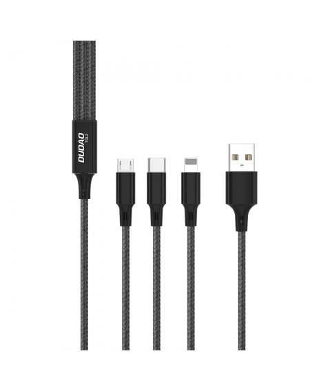 Dudao cable, USB 3in1 cable - USB Type C, micro USB, Lightning 6A 1.2m - black (TGL2)