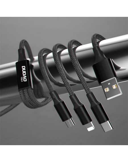 Dudao cable, USB 3in1 cable - USB Type C, micro USB, Lightning 6A 1.2m - black (TGL2)