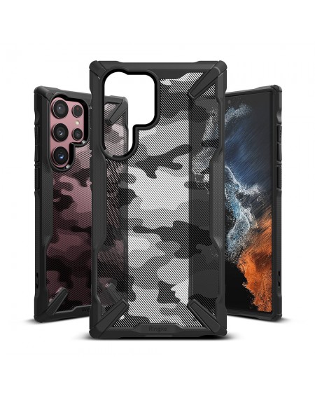 Ringke Fusion X case armored cover with frame for Samsung Galaxy S22 Ultra black Camo Black