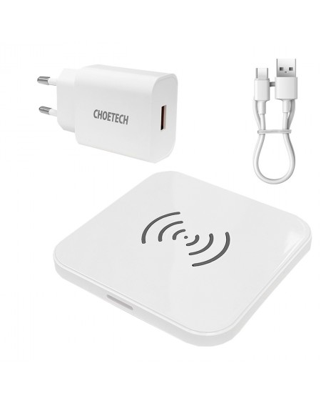 Choetech set of Qi 10W wireless charger for headphones black (T511-S) + 18W EU wall charger white (Q5003) + USB cable - microUSB 1.2m white