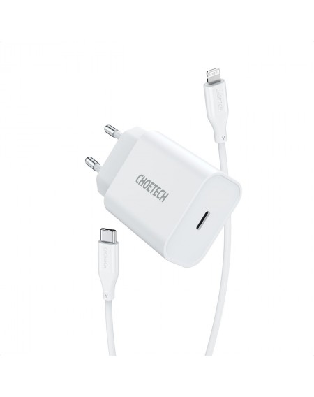 Choetech USB wall charger Type C 20W Power Delivery 3A + MFI USB Type C cable - Lightning 1.2m white (Q5004-V2-EU-CLWH)