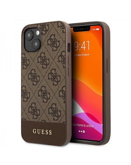 Guess GUHCP13MG4GLBR iPhone 13 6,1" brązowy/brown hard case 4G Stripe Collection