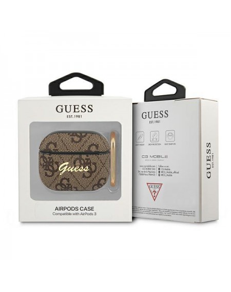 Guess GUA34GSMW AirPods 3 cover brązowy/brown 4G Script Metal Collection