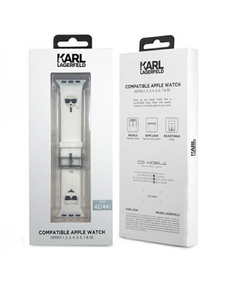 Karl Lagerfeld Pasek KLAWLSLCKW Apple Watch 42/44/45mm biały/white strap Silicone Karl & Choupette Heads
