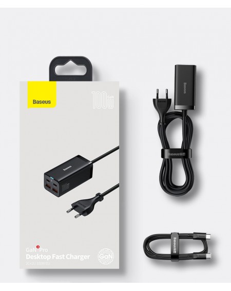 Baseus GaN3 Pro fast universal GaN charger 2 x USB Type C / 2x USB 100W PD3.0, QC4.0 +, AFC black (CCGP000101)